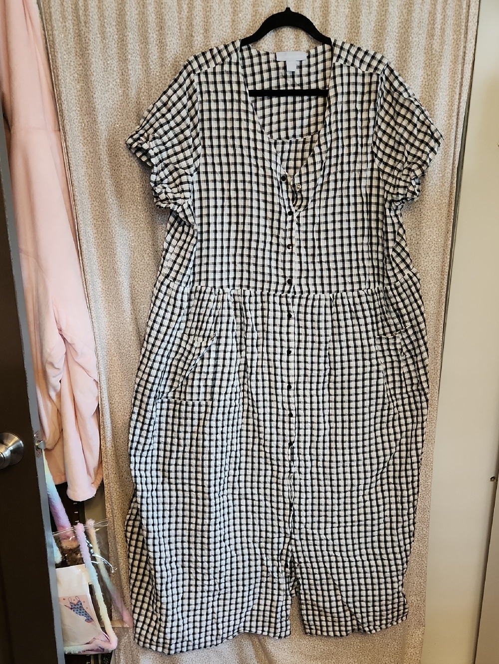 Only Necessities Black and White Gingham Button-Front Women's Dress